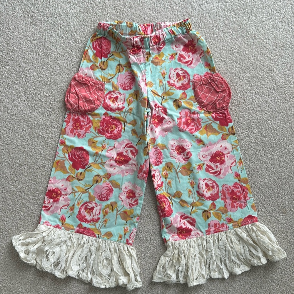 Floral, wide leg pants- persnickety size 7 girls